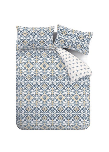 Pineapple Elephant Inara Ikat Reversible Double Duvet Cover Set Indigo Blue