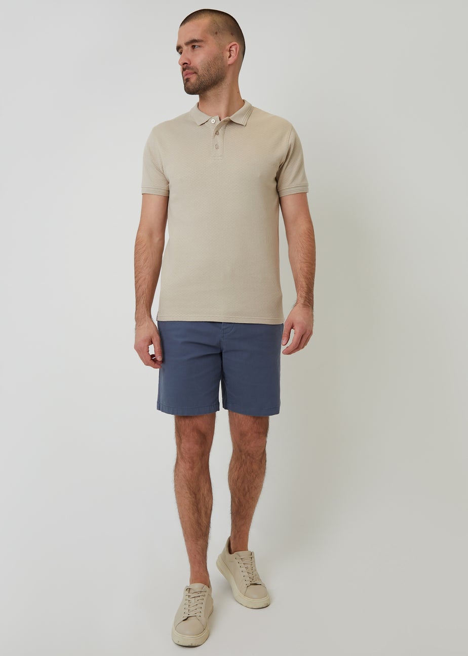 Threadbare Stone Textured Cotton Short Sleeve Polo Shirt
