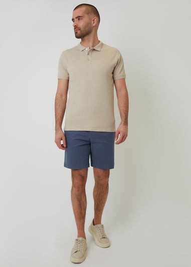 Threadbare Stone Textured Cotton Short Sleeve Polo Shirt