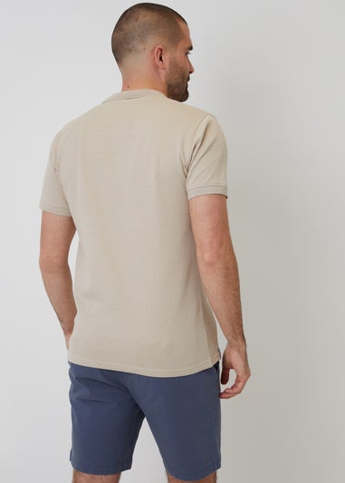 Threadbare Stone Textured Cotton Short Sleeve Polo Shirt