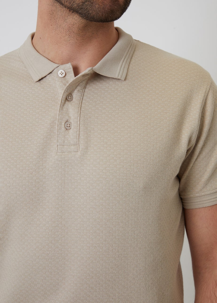 Threadbare Stone Textured Cotton Short Sleeve Polo Shirt