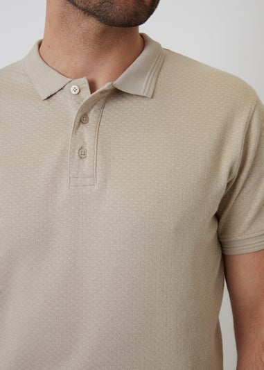 Threadbare Stone Textured Cotton Short Sleeve Polo Shirt