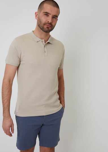 Threadbare Stone Textured Cotton Short Sleeve Polo Shirt