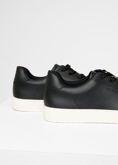 Threadbare Black Lace-Up Faux Leather Court Trainers