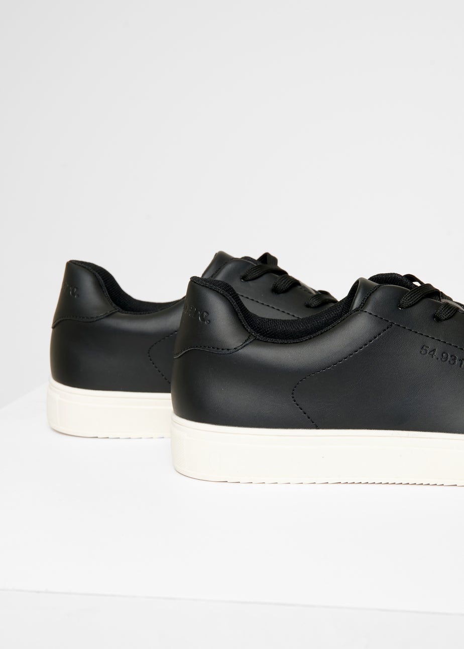 Threadbare Black Lace-Up Faux Leather Court Trainers