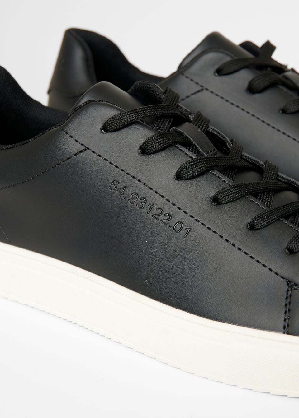 Threadbare Black Lace-Up Faux Leather Court Trainers