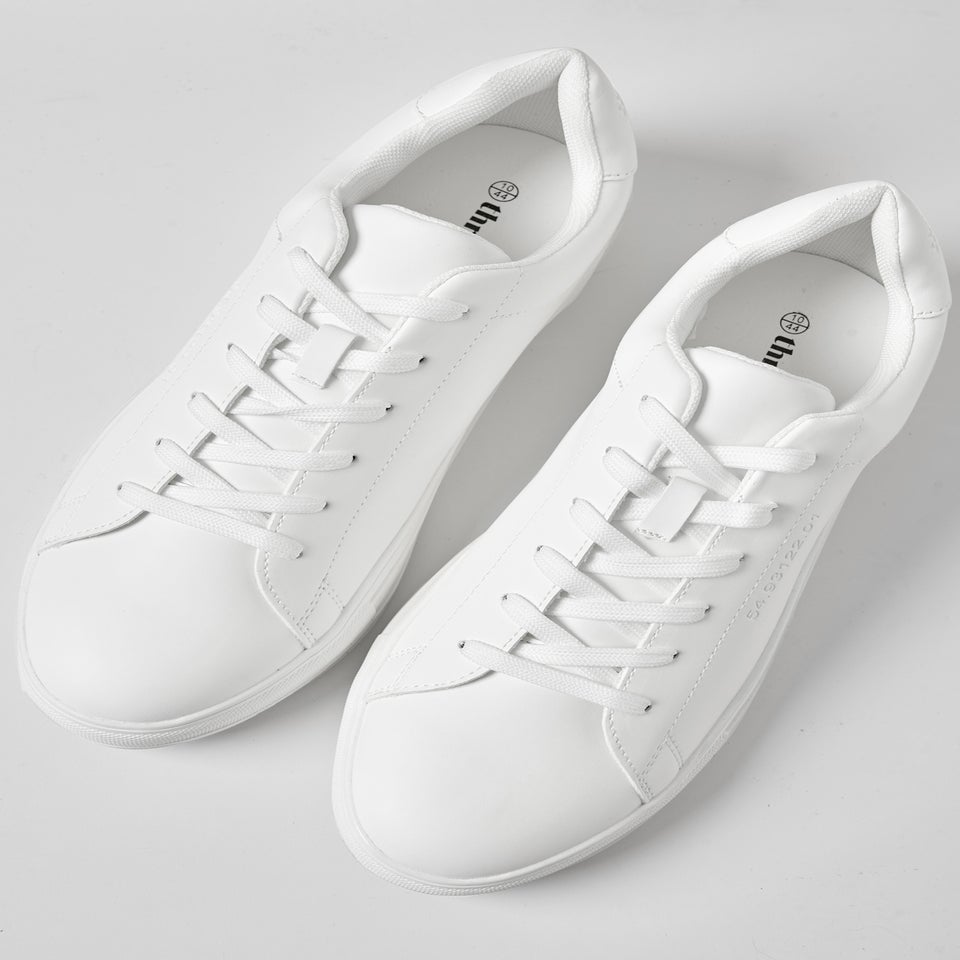 Threadbare White Lace-Up Faux Leather Court Trainers