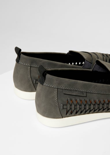 Threadbare Grey Faux Suede Woven Loafers