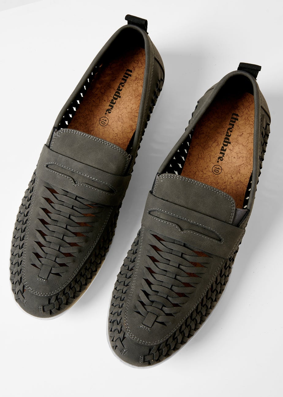 Threadbare Grey Faux Suede Woven Loafers