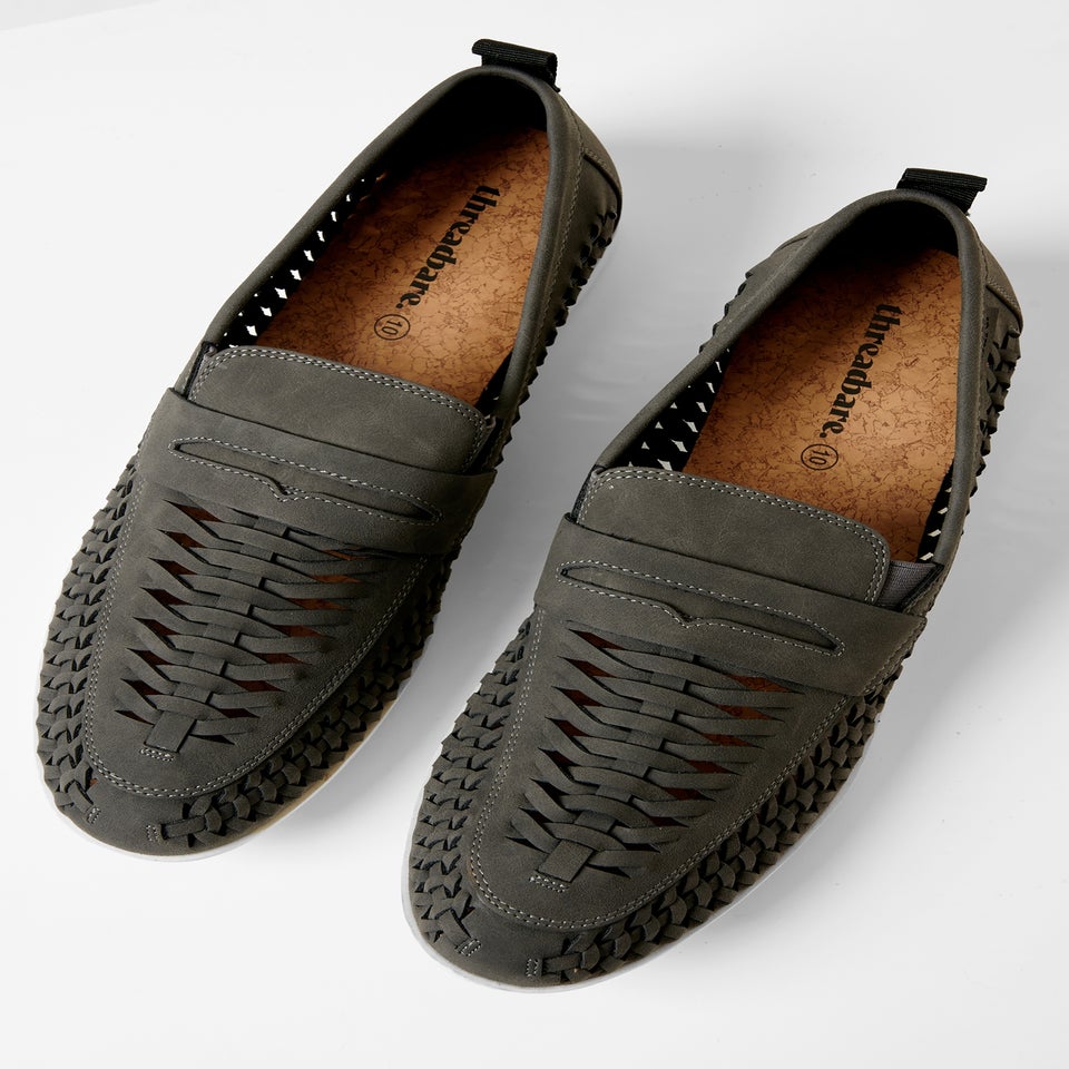 Threadbare Grey Faux Suede Woven Loafers