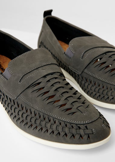 Threadbare Grey Faux Suede Woven Loafers