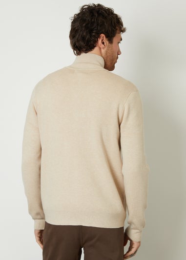 Threadbare Beige Wynnstay Zip-Through Funnel Neck Knitted Cardigan