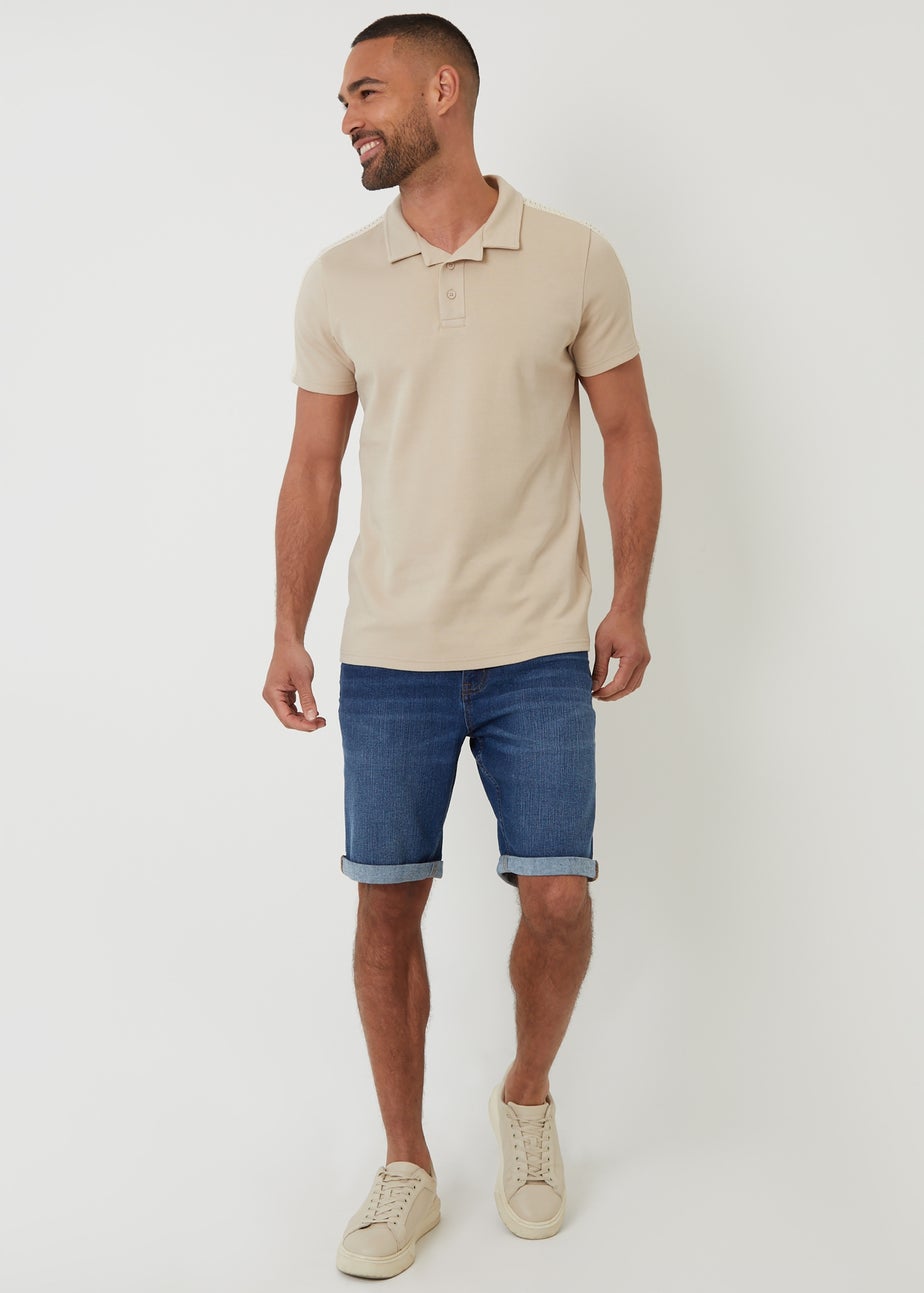 Threadbare Stone Crochet Detail Revere Collar Polo Shirt