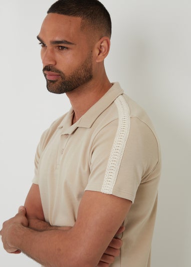 Threadbare Stone Crochet Detail Revere Collar Polo Shirt