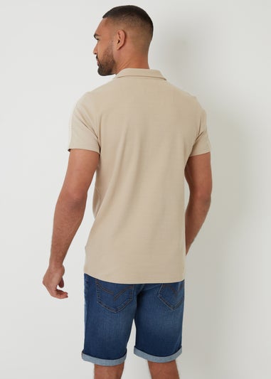 Threadbare Stone Crochet Detail Revere Collar Polo Shirt