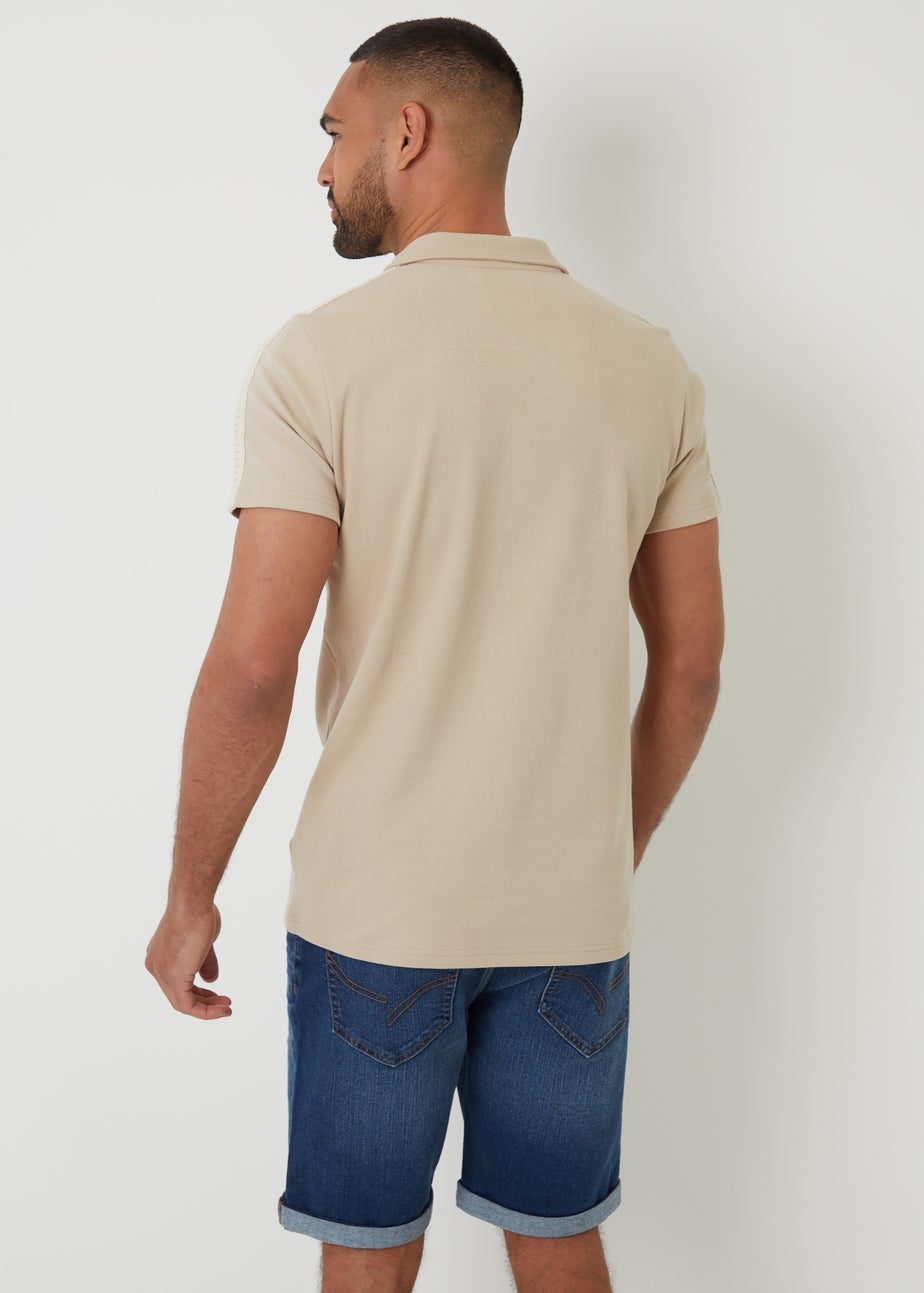 Threadbare Stone Crochet Detail Revere Collar Polo Shirt