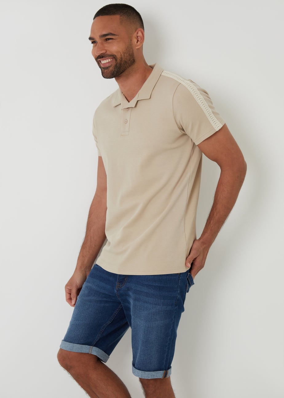 Threadbare Stone Crochet Detail Revere Collar Polo Shirt