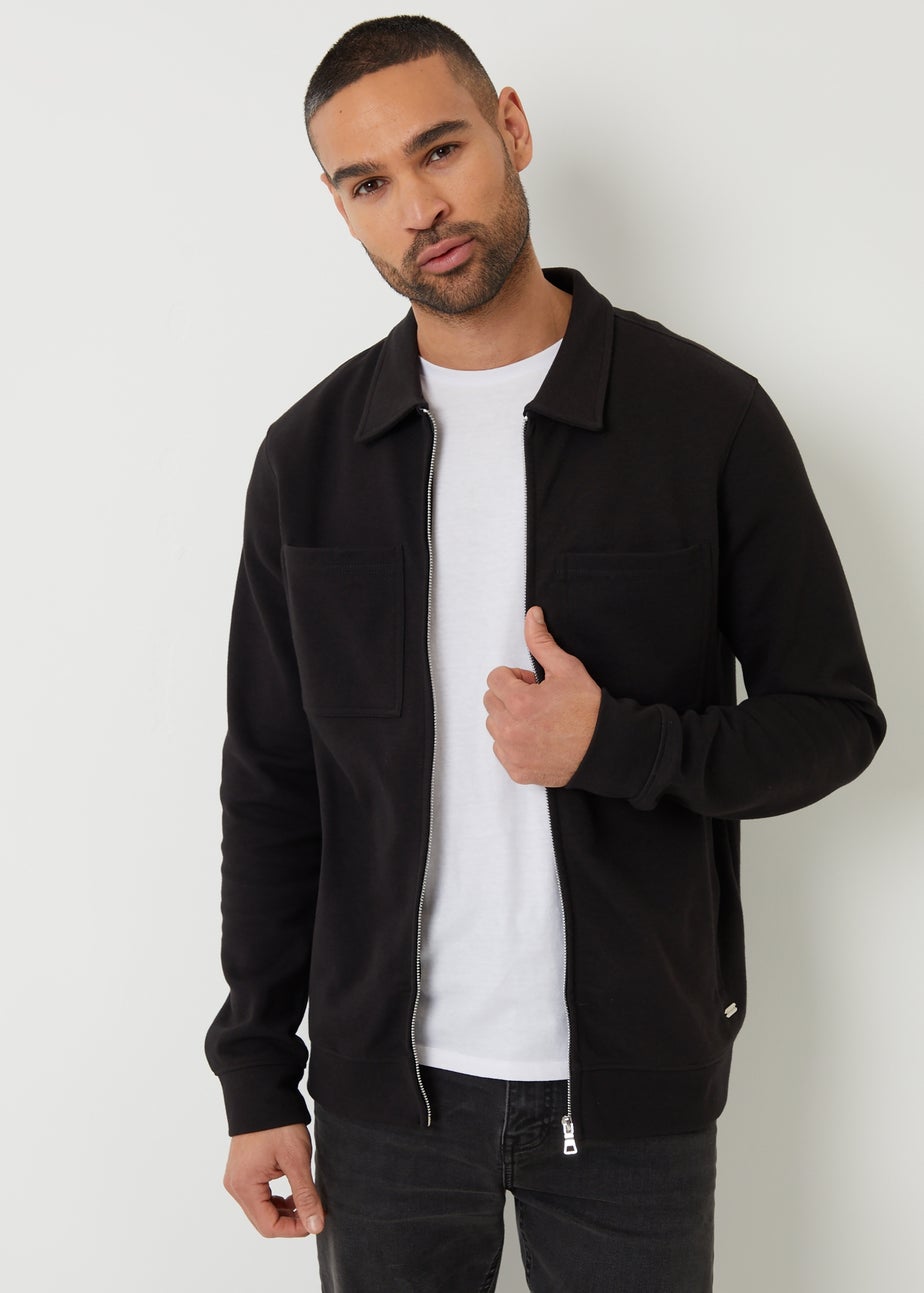 Threadbare Black Zip Through Pique Shacket