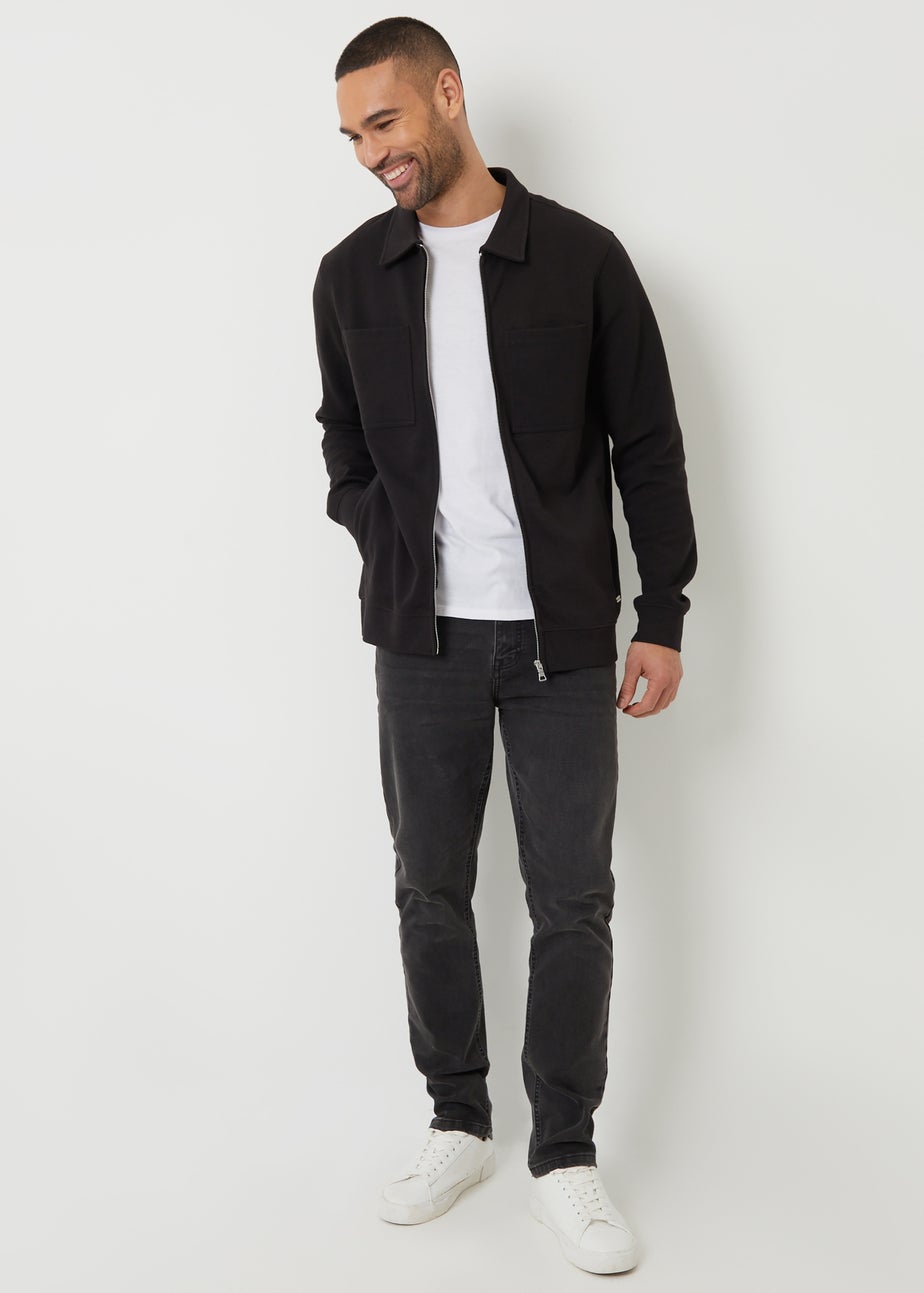 Threadbare Black Zip Through Pique Shacket