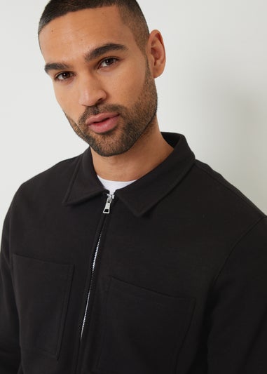 Threadbare Black Zip Through Pique Shacket