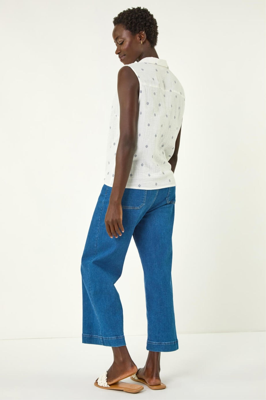 Roman Ivory Embroidered Tie Hem Blouse