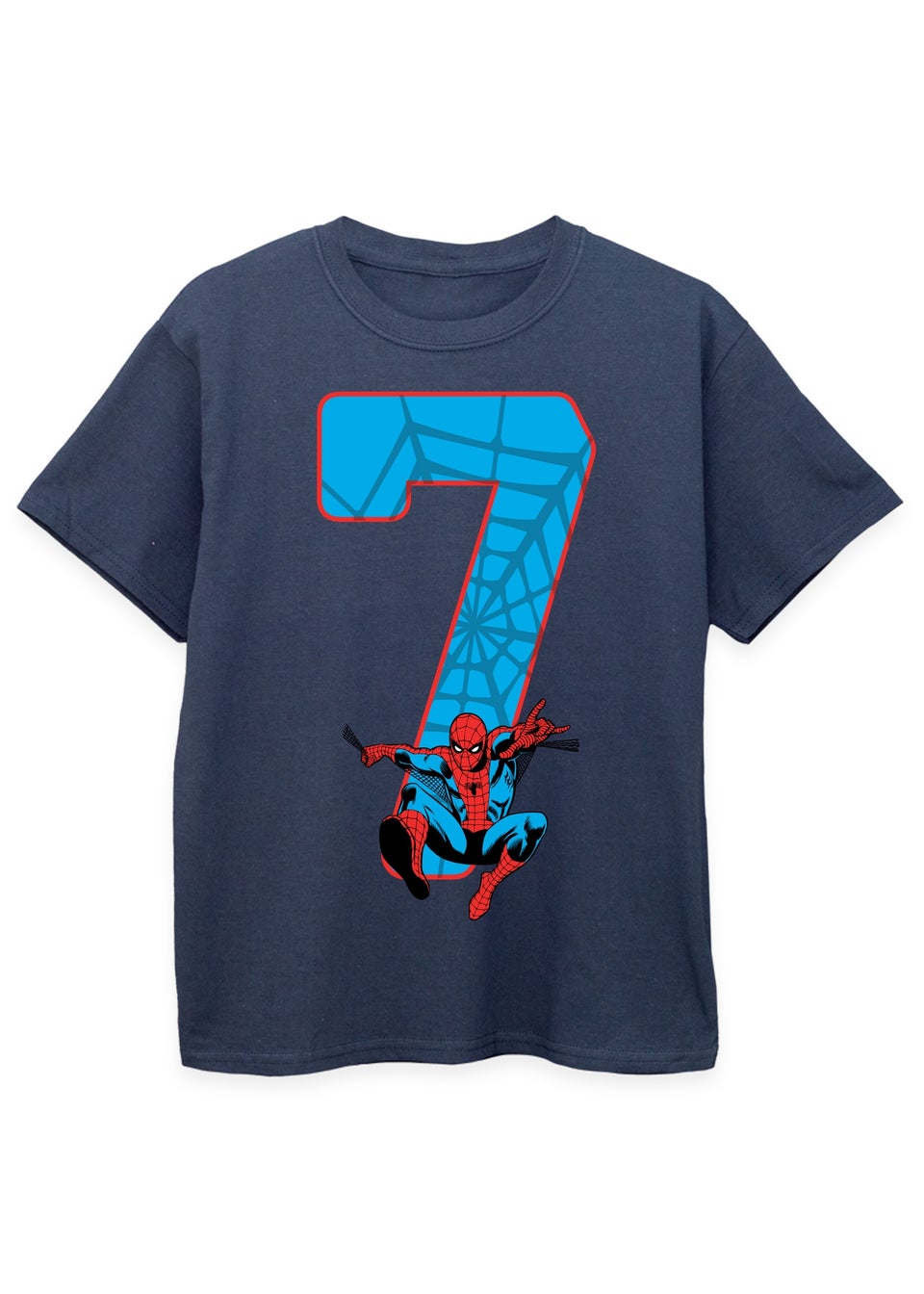 Marvel Spider-Man 7th Birthday Kids Navy Graphic T-Shirt (7-11 Years)