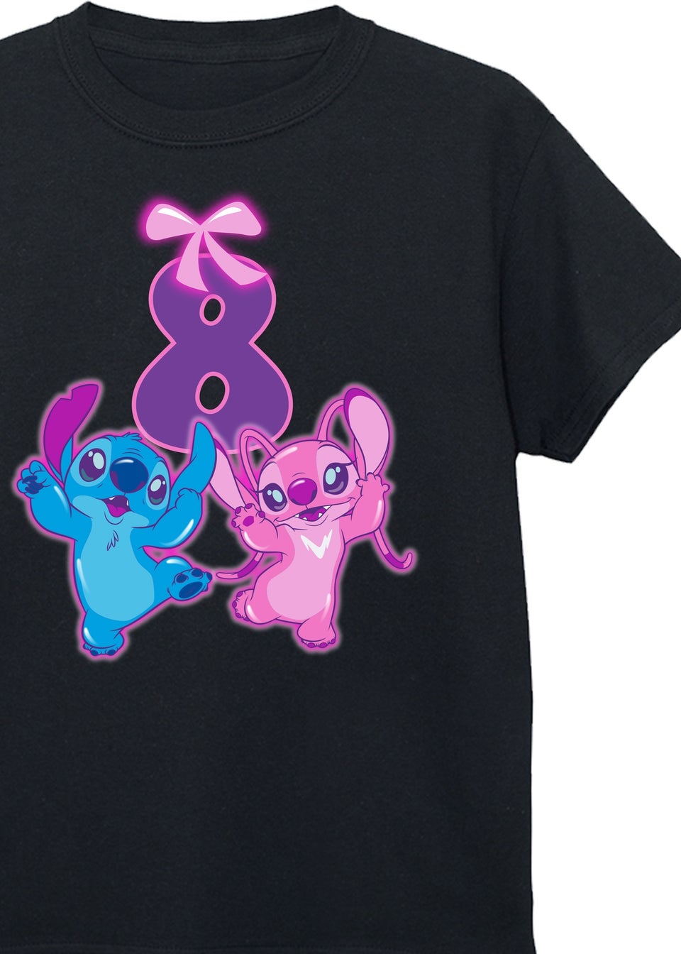 Disney Lilo & Stitch 8th Birthday KidsBlack Graphic T-Shirt (7-11 Years)