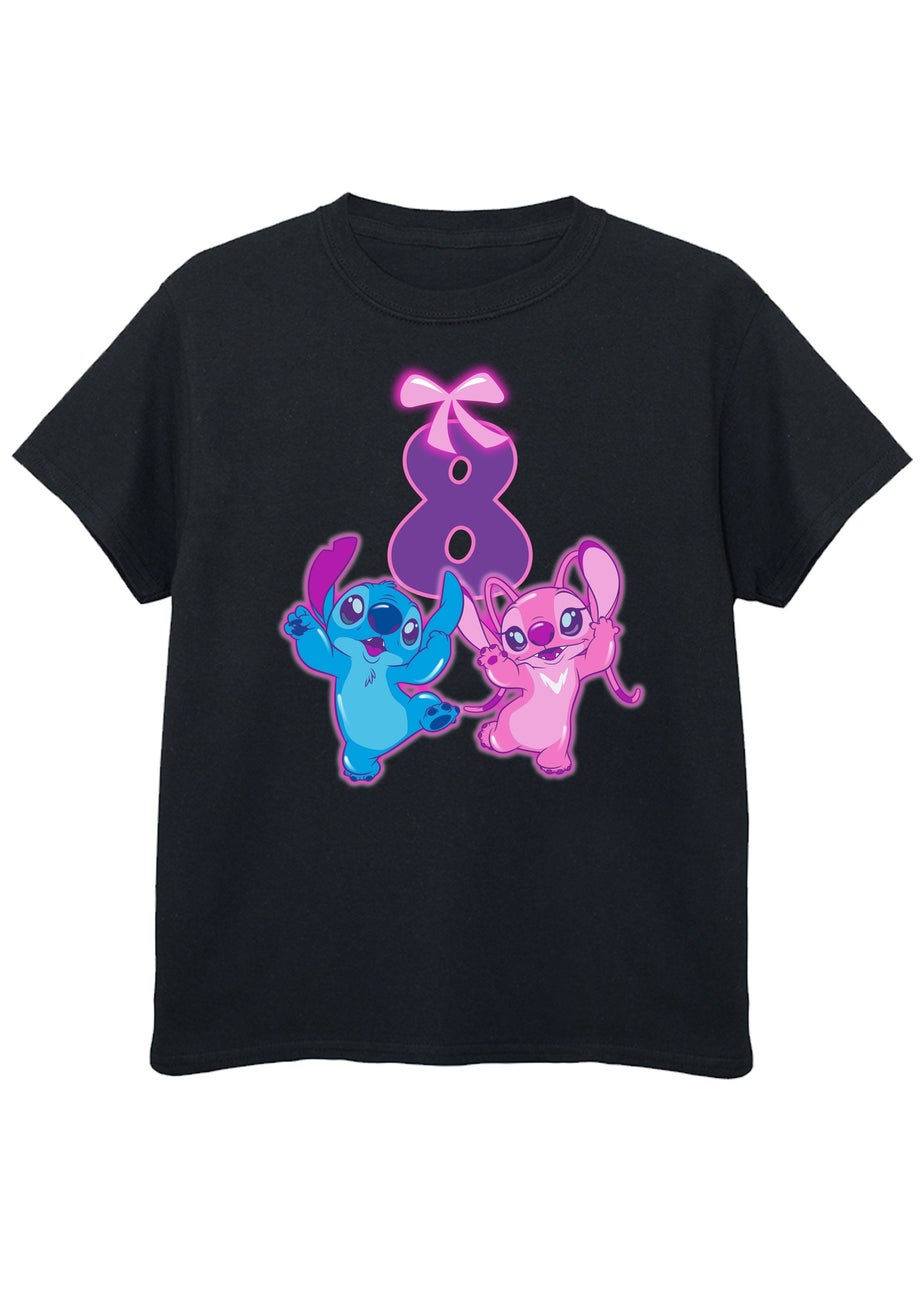 Disney Lilo & Stitch 8th Birthday KidsBlack Graphic T-Shirt (7-11 Years)