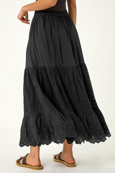 Dusk Black Dusk Tiered Broderie Maxi Skirt