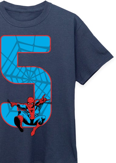 Marvel Spider-Man 5th Birthday Kids Navy Graphic T-Shirt (5-8 Years)