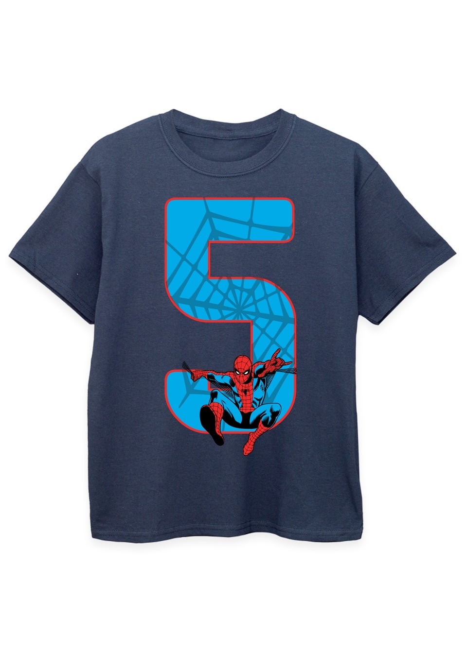 Marvel Spider-Man 5th Birthday Kids Navy Graphic T-Shirt (5-8 Years)