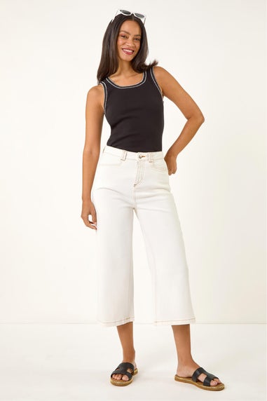 Dusk Ivory Denim Pocket Detail Wide Leg Culotte
