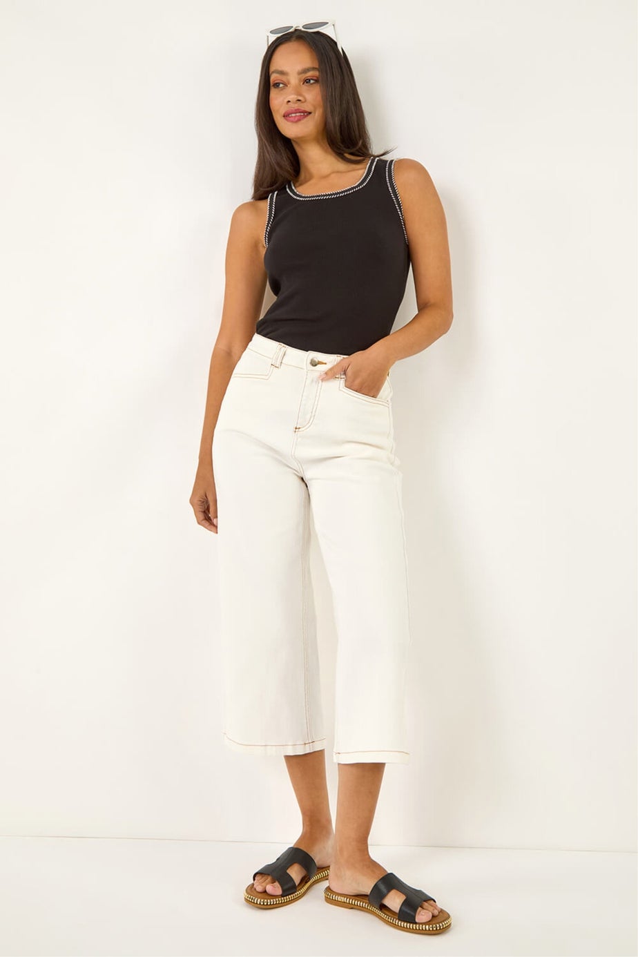 Dusk Ivory Denim Pocket Detail Wide Leg Culotte