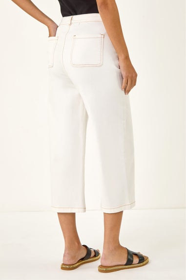 Dusk Ivory Denim Pocket Detail Wide Leg Culotte