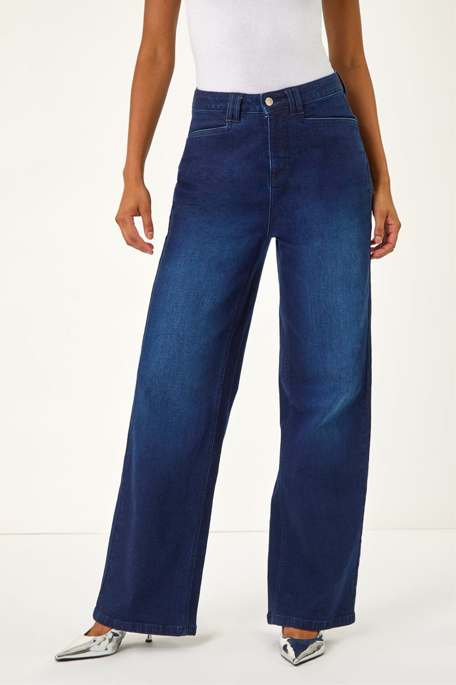Dusk Indigo Denim Stretch Wide Leg Jeans