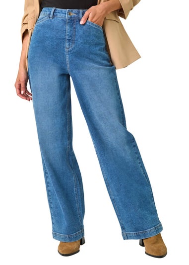 Roman Light Denim Cotton Blend Wide Leg Stretch Jeans