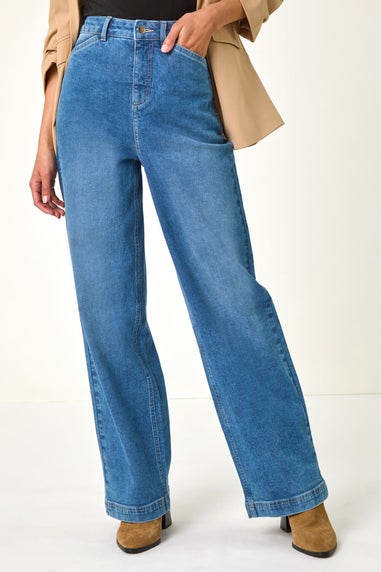 Roman Light Denim Cotton Blend Wide Leg Stretch Jeans