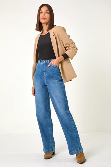 Roman Light Denim Cotton Blend Wide Leg Stretch Jeans