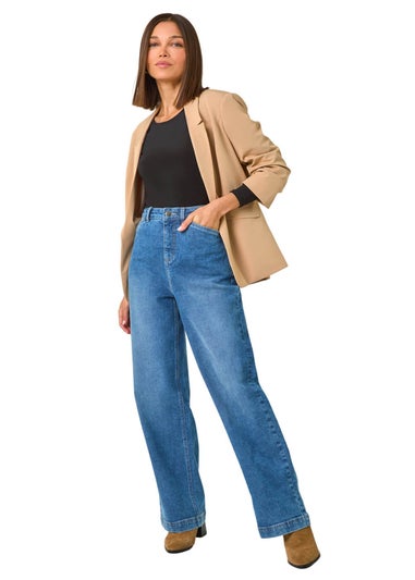 Roman Light Denim Cotton Blend Wide Leg Stretch Jeans