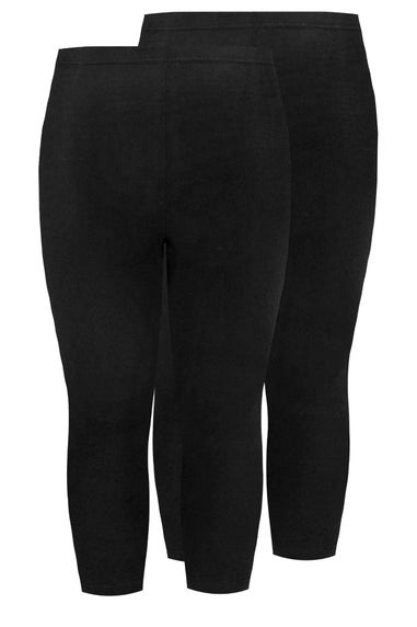 Yours 2 Pack Curve Black Stretch Cropped Leggings