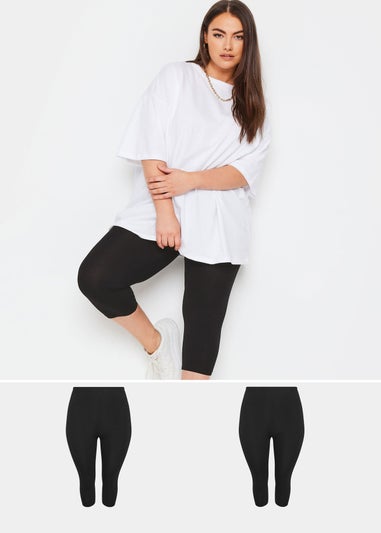 Yours 2 Pack Curve Black Stretch Cropped Leggings