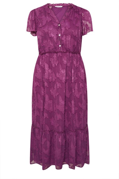 Yours London Curve Purple Burn Out Jacquard Ruffle Dress