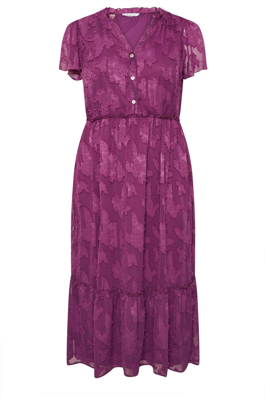 Yours London Curve Purple Burn Out Jacquard Ruffle Dress