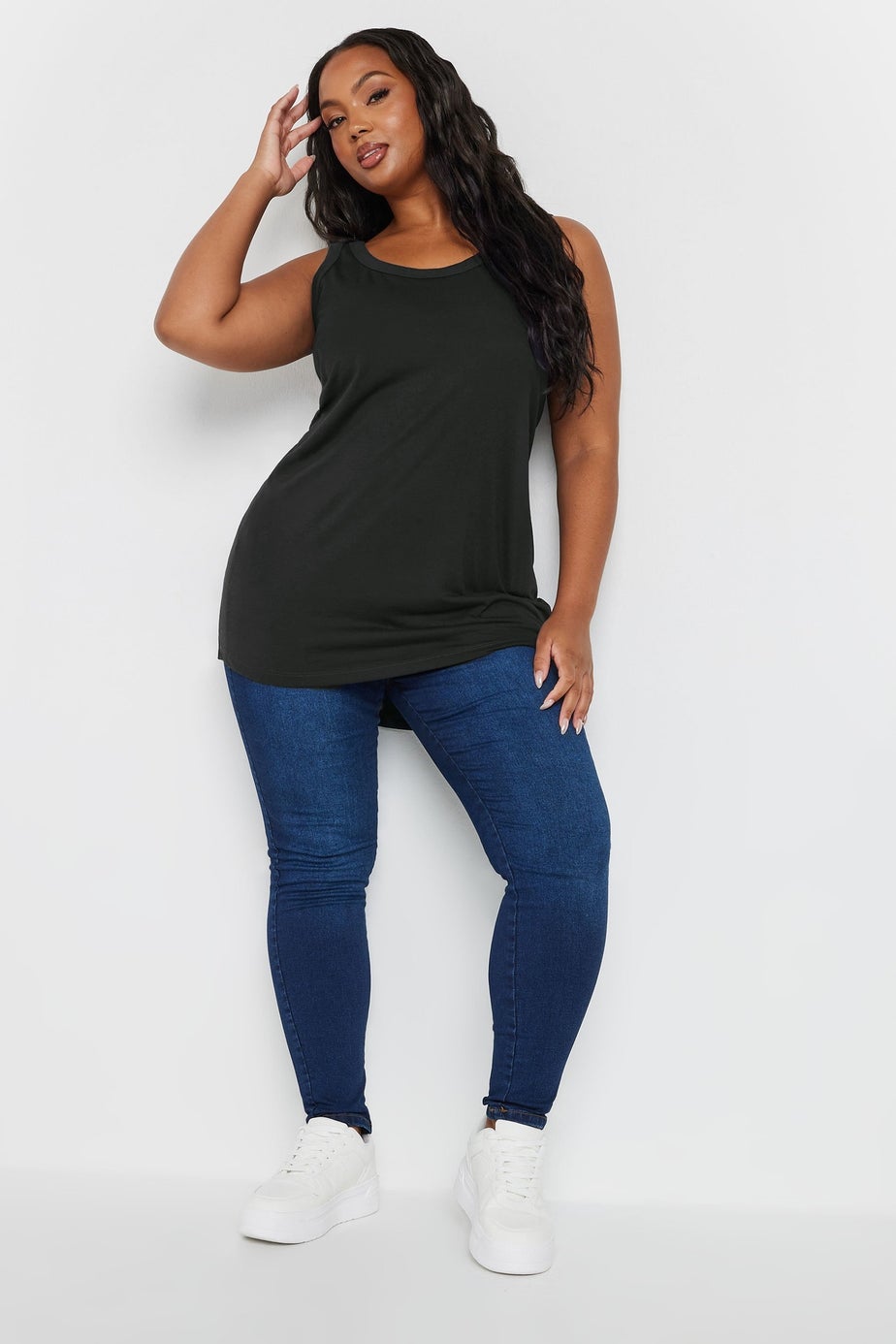 Yours 3 Pack Curve Navy Blue, Black & White Core Vest Tops