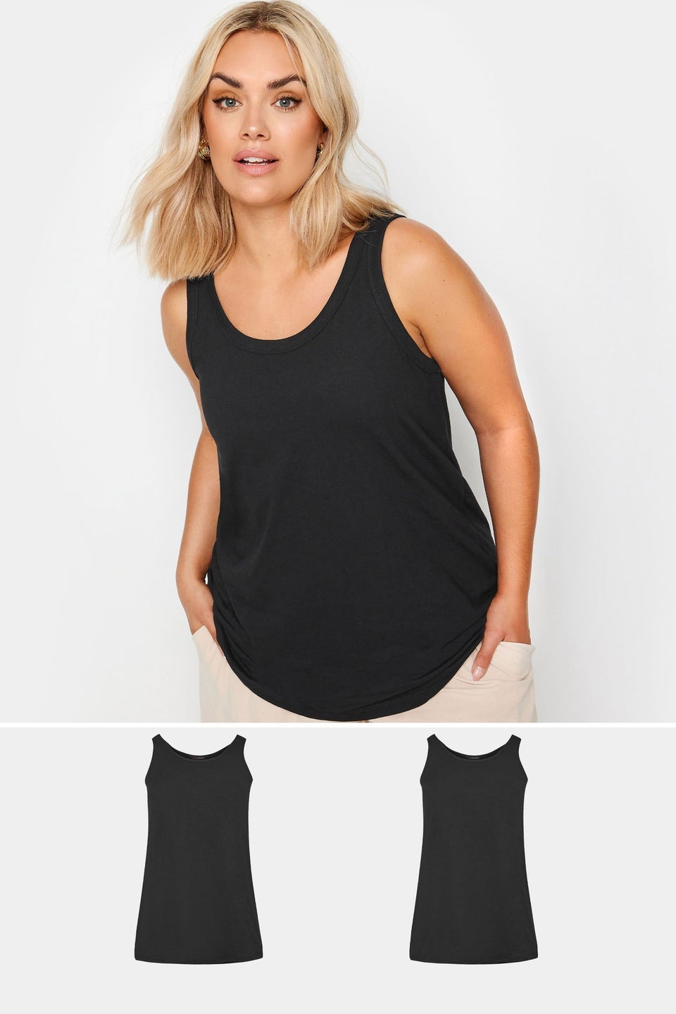 Yours 2 Pack Curve Black Core Vest Tops
