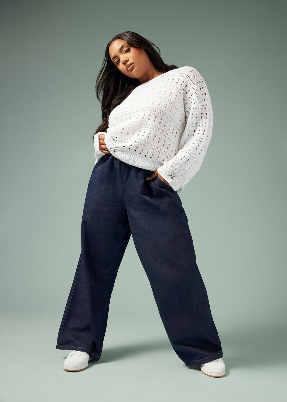 Yours Curve Indigo Blue Tie Detail Denim Jeans