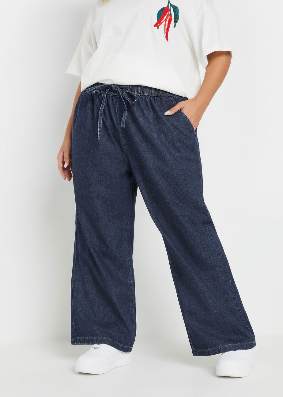 Yours Curve Indigo Blue Tie Detail Denim Jeans