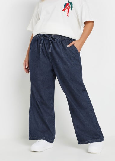 Yours Curve Indigo Blue Tie Detail Denim Jeans