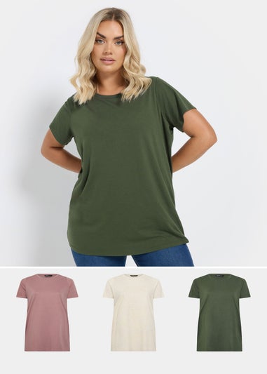 Yours Curve 3 Pack Green & White Essential T Shirts