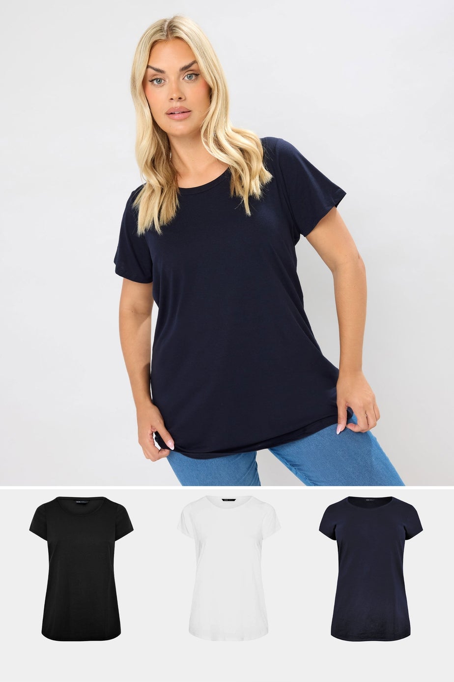 Yours 3 Pack Curve Navy Blue & Black Core T Shirts